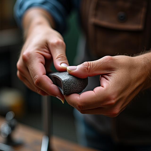 職人がゴルフクラブのヘッドを丁寧に研磨している様子